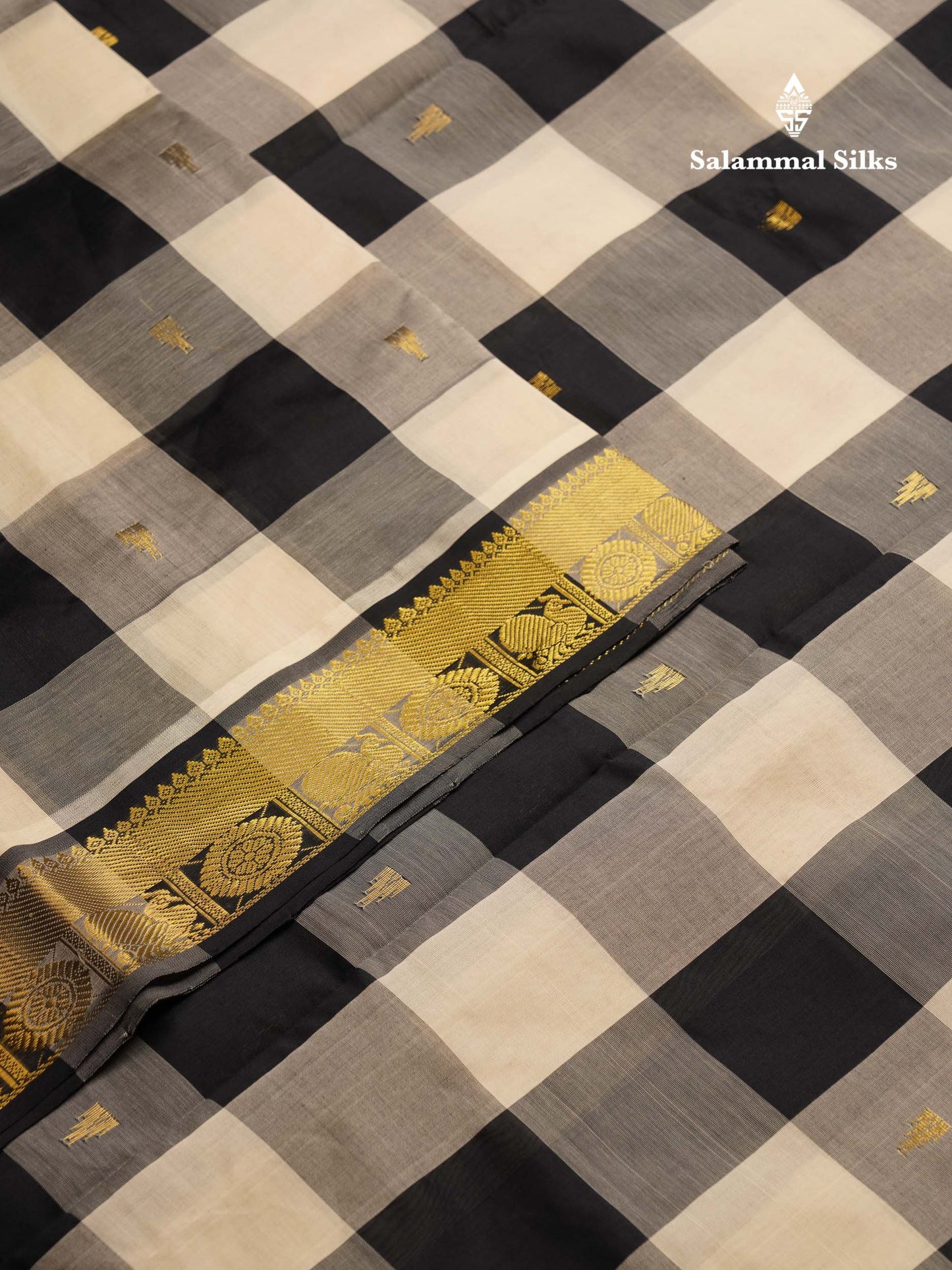 Beautiful Paalum Pazham Checks Semi Silk Cotton Saree With Contrast Black Blouse