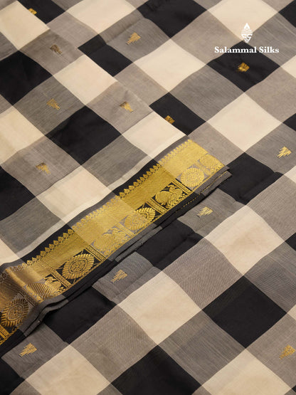 Beautiful Paalum Pazham Checks Semi Silk Cotton Saree With Contrast Black Blouse