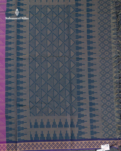 Beautiful Magenta Thread Work Pure Cotton Saree With Contrast Blueish Grey Blouse