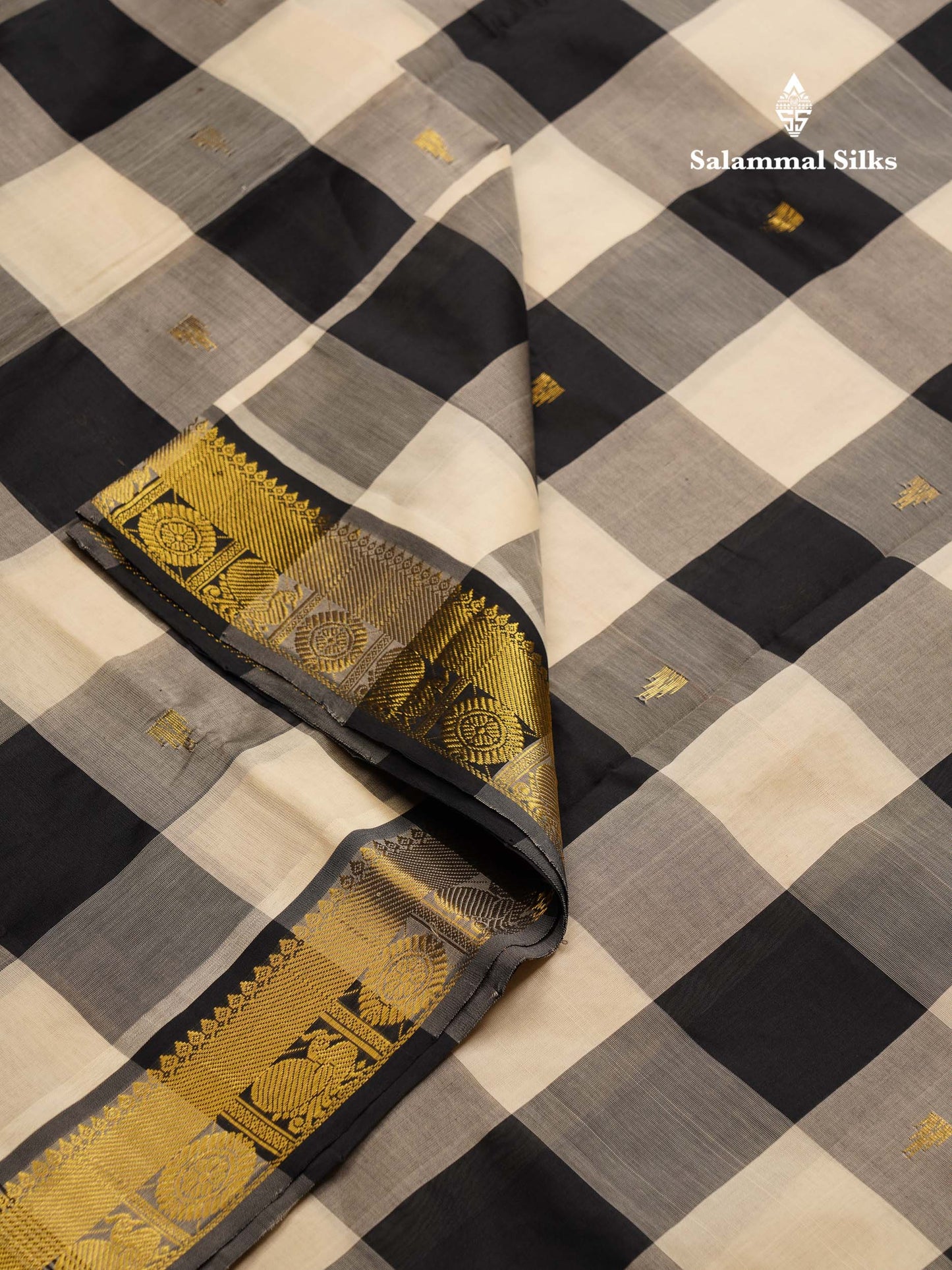 Beautiful Paalum Pazham Checks Semi Silk Cotton Saree With Contrast Black Blouse