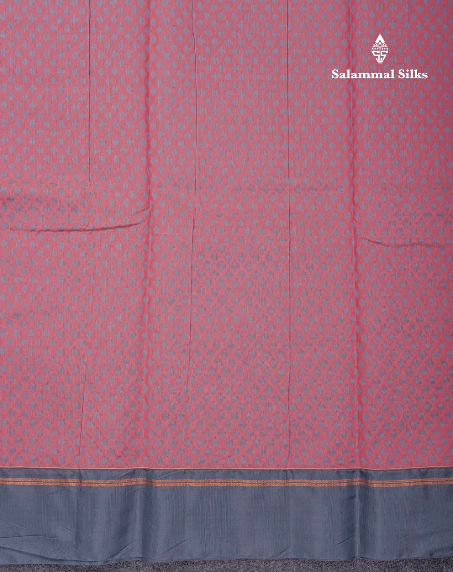 Beautiful Peach Tiny Zari Checks Kota Cotton Saree With Contrast Grey Border