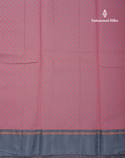 Beautiful Peach Tiny Zari Checks Kota Cotton Saree With Contrast Grey Border