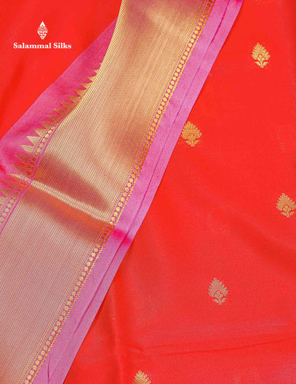 Semi Silk Saree - Rani Pink Colour Body Zari Butta With Contrast Light Pink Blouse