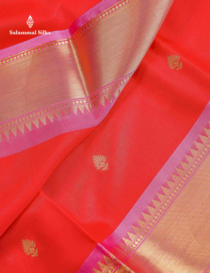 Semi Silk Saree - Rani Pink Colour Body Zari Butta With Contrast Light Pink Blouse