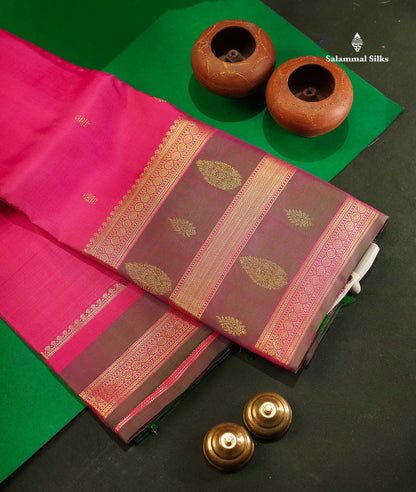 Magenta Pink Pure Kanjivaram Silk Saree With Traditional Evening Morning Border