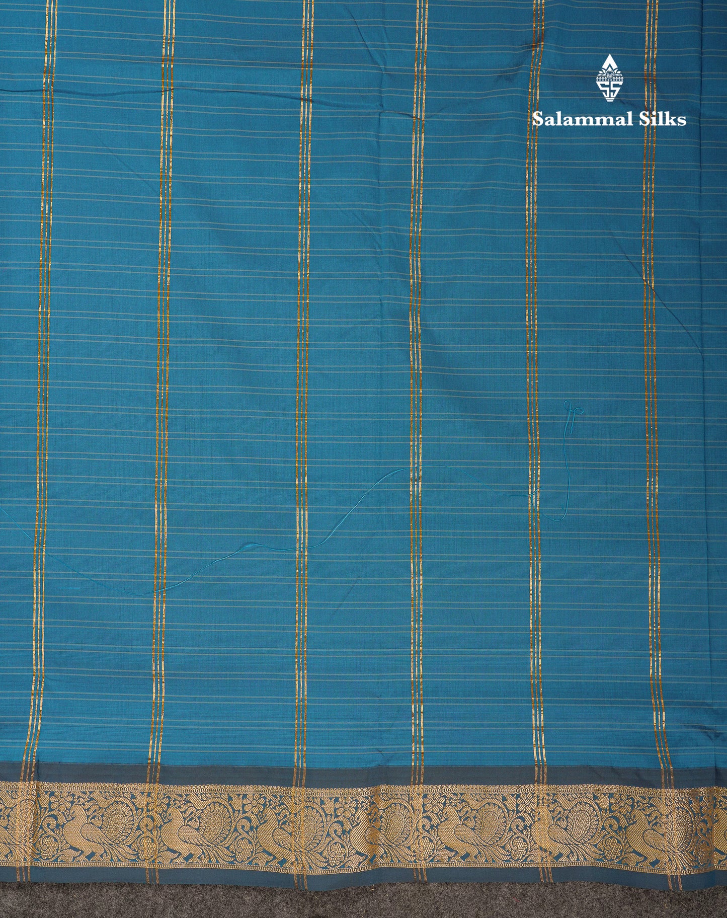 10 Yards Art Silk Saree Peacock Blue Checks with Traditional Border