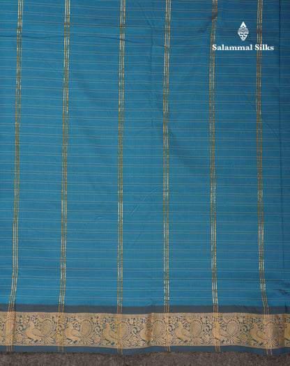 10 Yards Art Silk Saree Peacock Blue Checks with Traditional Border