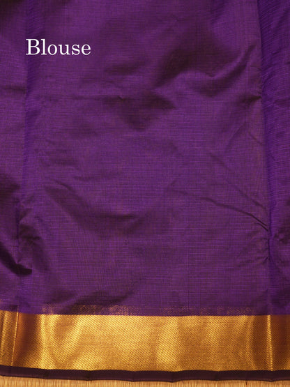 Violet Colour Pure Silk Cotton Saree With Gold Zari Border