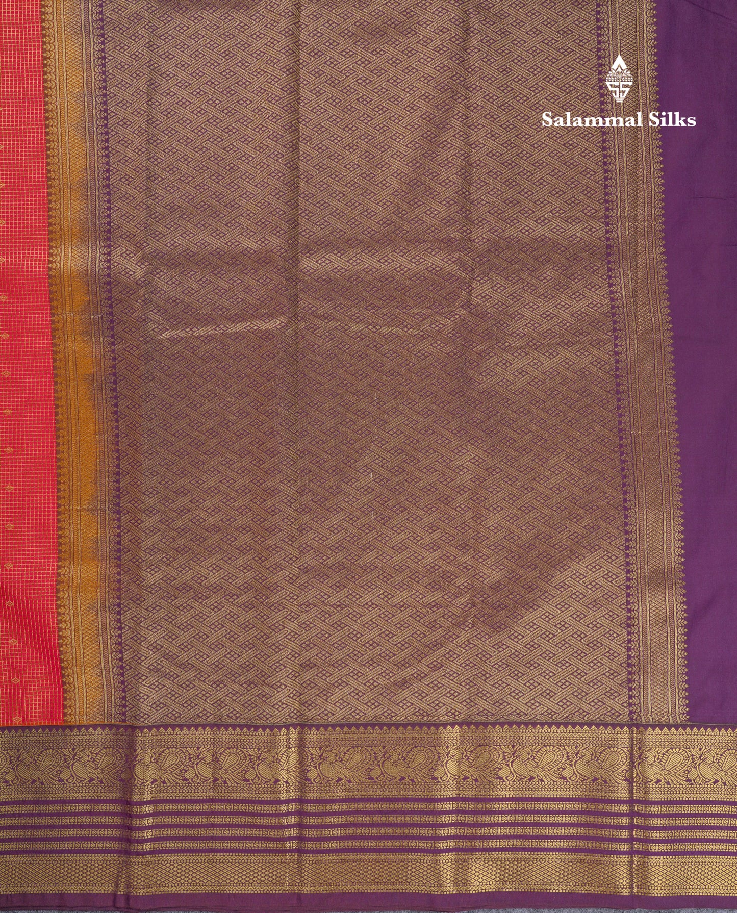 Beautiful Dual Tone Pinkish Orange Semi Silk Saree With Contrast Dark Violet Traditional Border