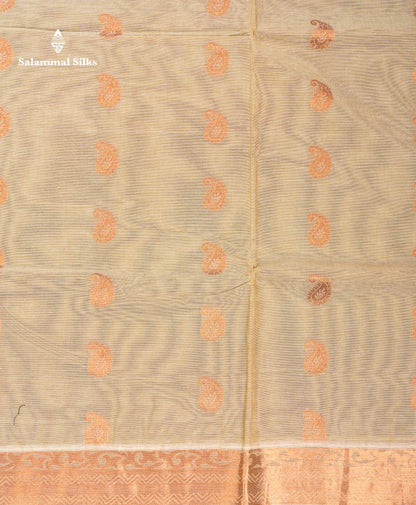 Beautiful Cream Sandal Zari Butta Pure Cotton Saree With Contrast Onion Pink Blouse