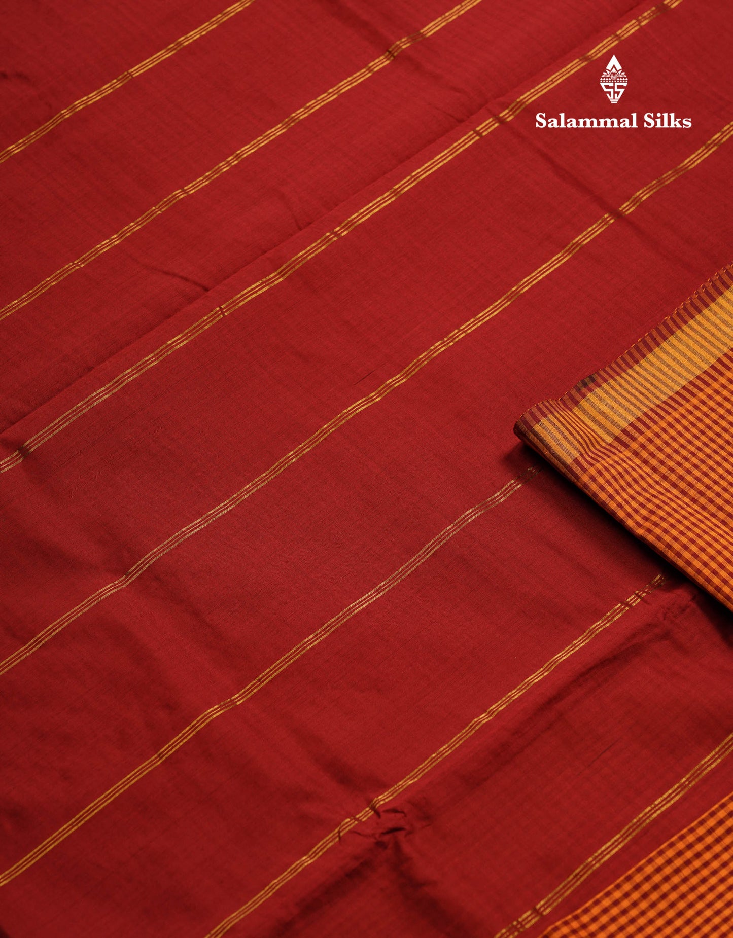 Beautiful Mustard Yellow & Navy Blue Tiny Checks Semi Silk Cotton Saree With Contrast Navy Blue Blouse