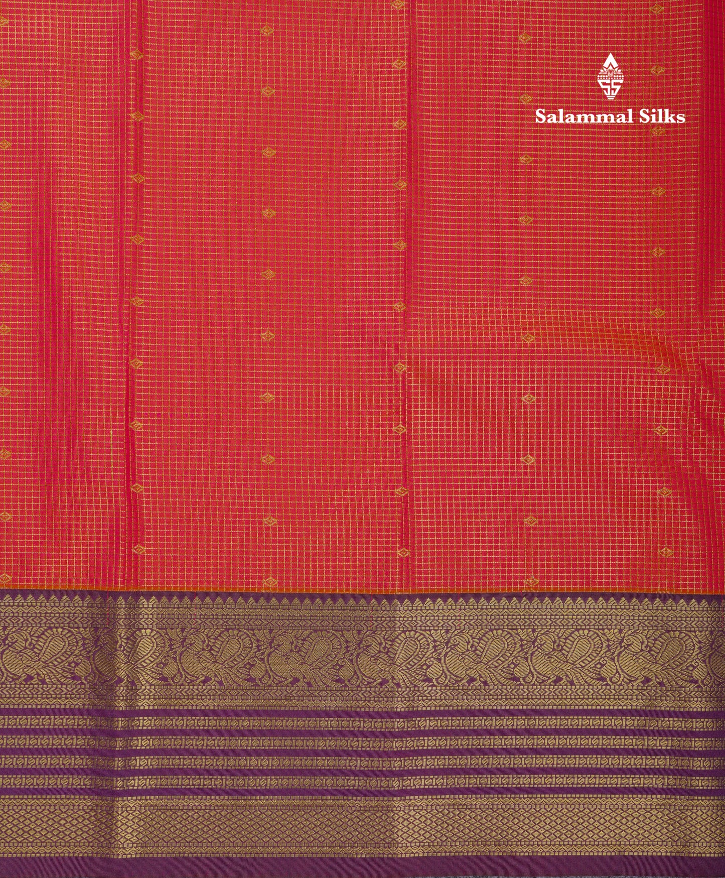Beautiful Dual Tone Pinkish Orange Semi Silk Saree With Contrast Dark Violet Traditional Border