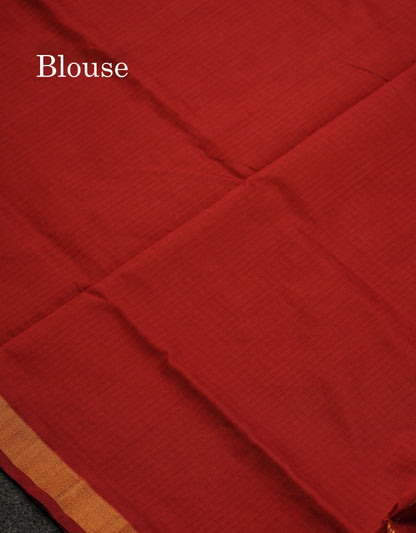 Beautiful Mustard Yellow & Navy Blue Tiny Checks Semi Silk Cotton Saree With Contrast Navy Blue Blouse