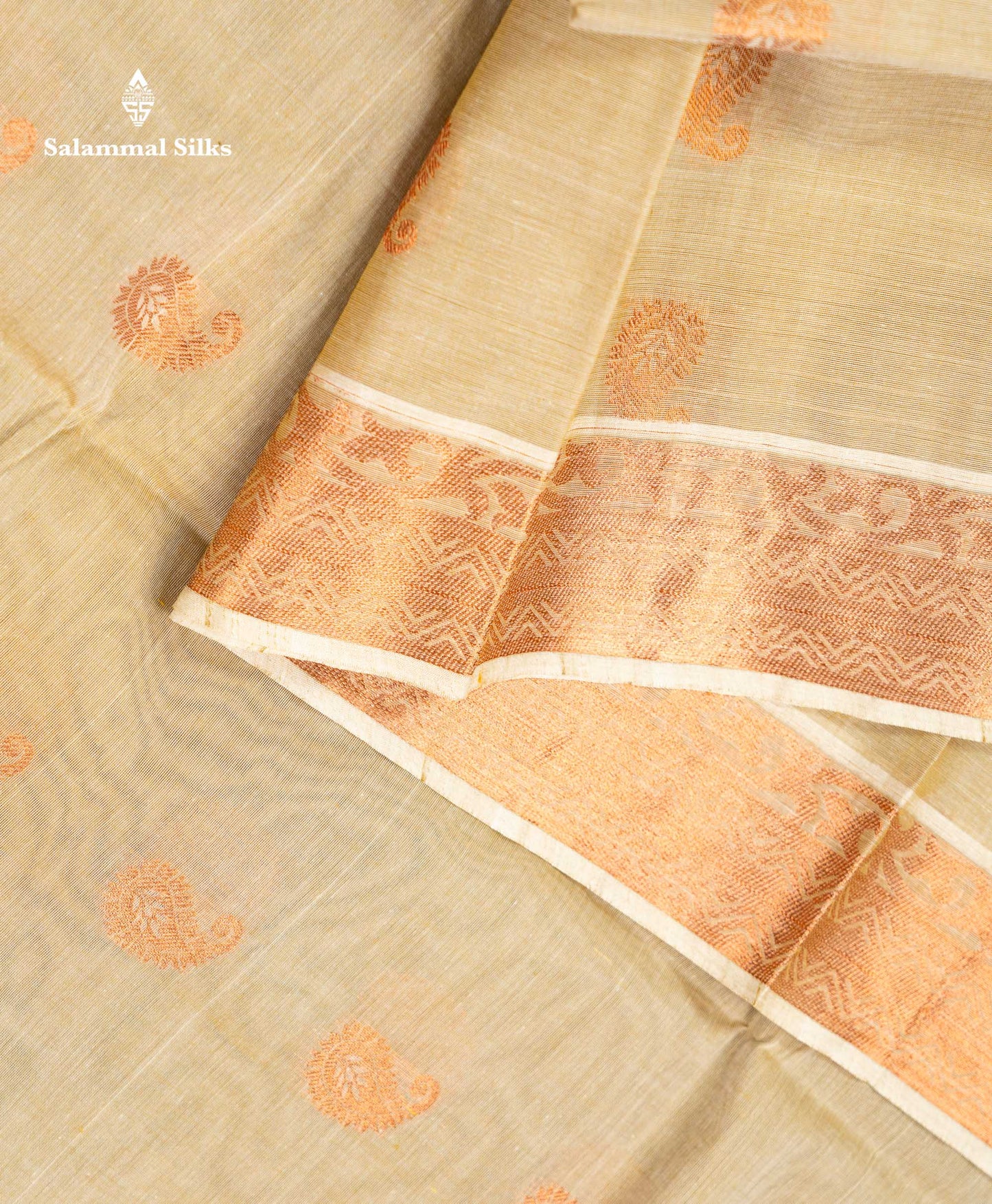 Beautiful Cream Sandal Zari Butta Pure Cotton Saree With Contrast Onion Pink Blouse