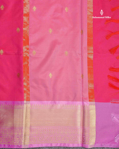 Semi Silk Saree - Rani Pink Colour Body Zari Butta With Contrast Light Pink Blouse