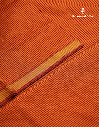 Beautiful Mustard Yellow & Navy Blue Tiny Checks Semi Silk Cotton Saree With Contrast Navy Blue Blouse