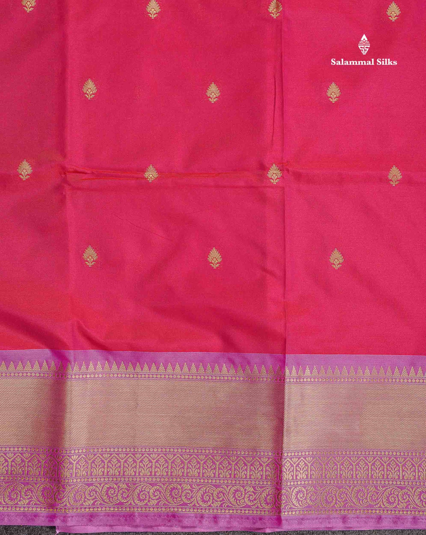 Semi Silk Saree - Rani Pink Colour Body Zari Butta With Contrast Light Pink Blouse