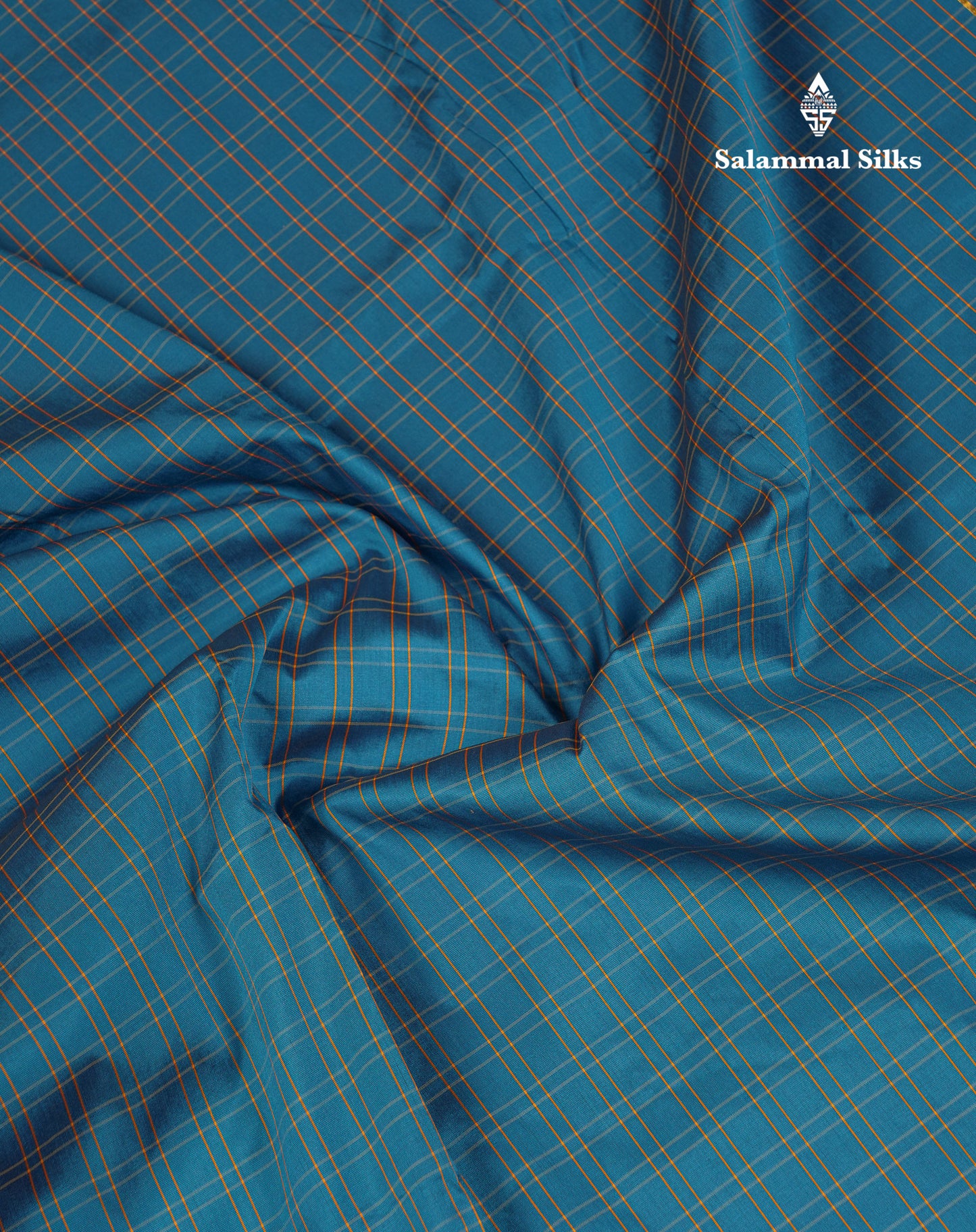 10 Yards Art Silk Saree Peacock Blue Checks with Traditional Border