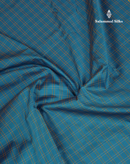 10 Yards Art Silk Saree Peacock Blue Checks with Traditional Border
