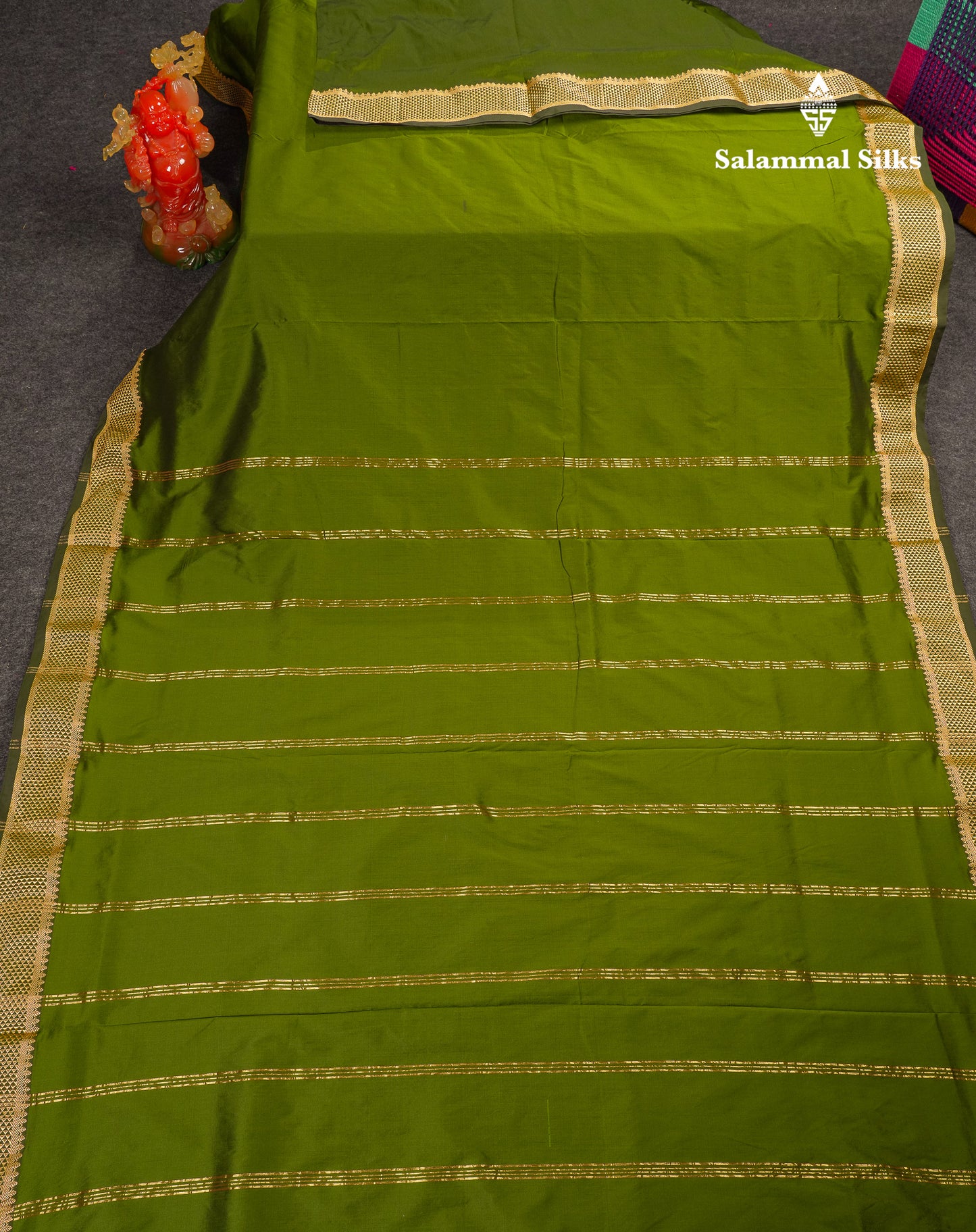 10.5 Yards Semi Silk Saree Peacock Blue Plain With Traditional Border