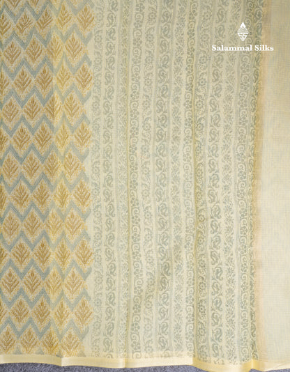Sapphire Green Kota Cotton Saree With Small Ribbon Border