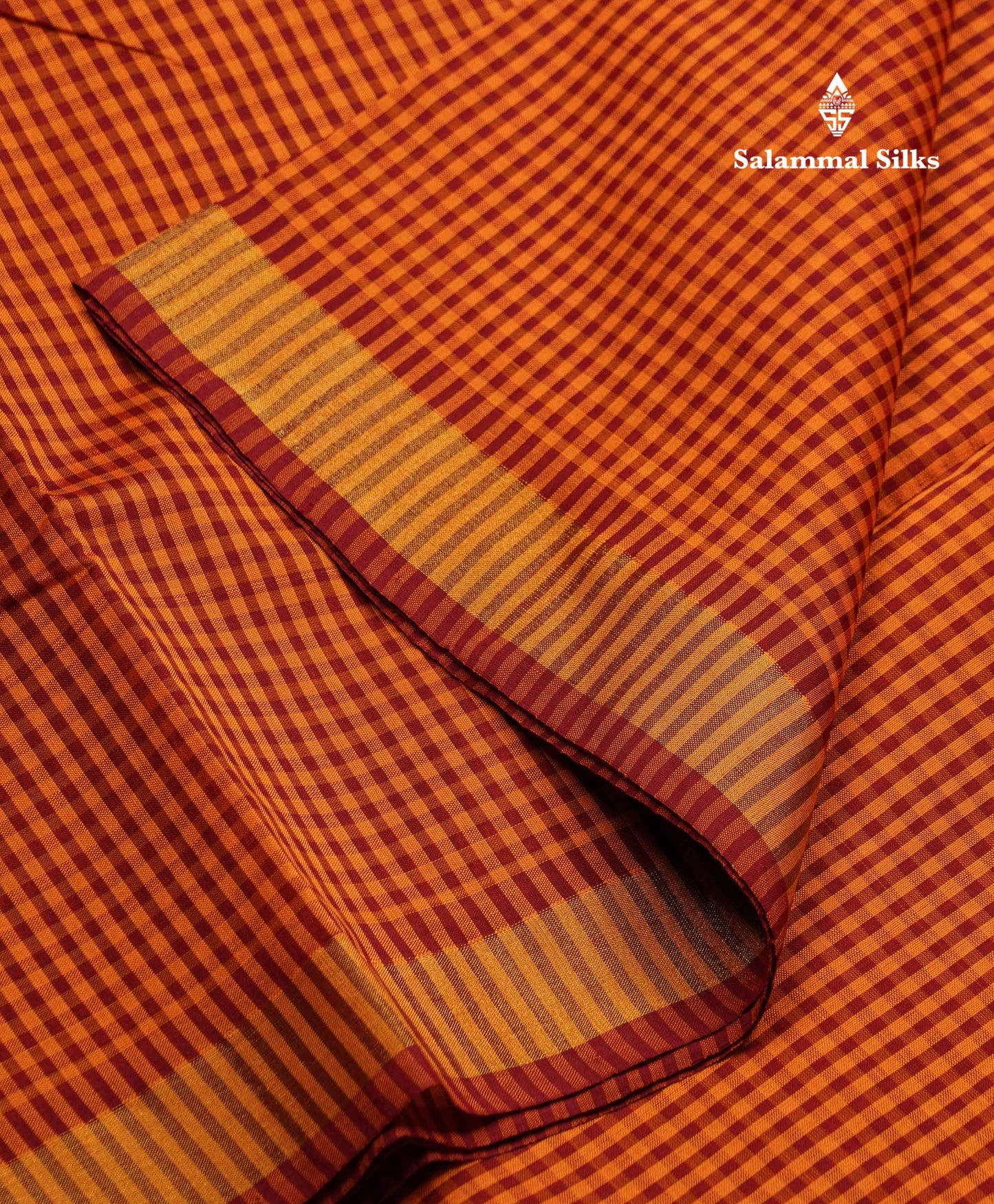 Beautiful Mustard Yellow & Navy Blue Tiny Checks Semi Silk Cotton Saree With Contrast Navy Blue Blouse