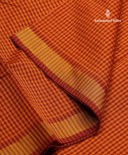 Beautiful Mustard Yellow & Navy Blue Tiny Checks Semi Silk Cotton Saree With Contrast Navy Blue Blouse