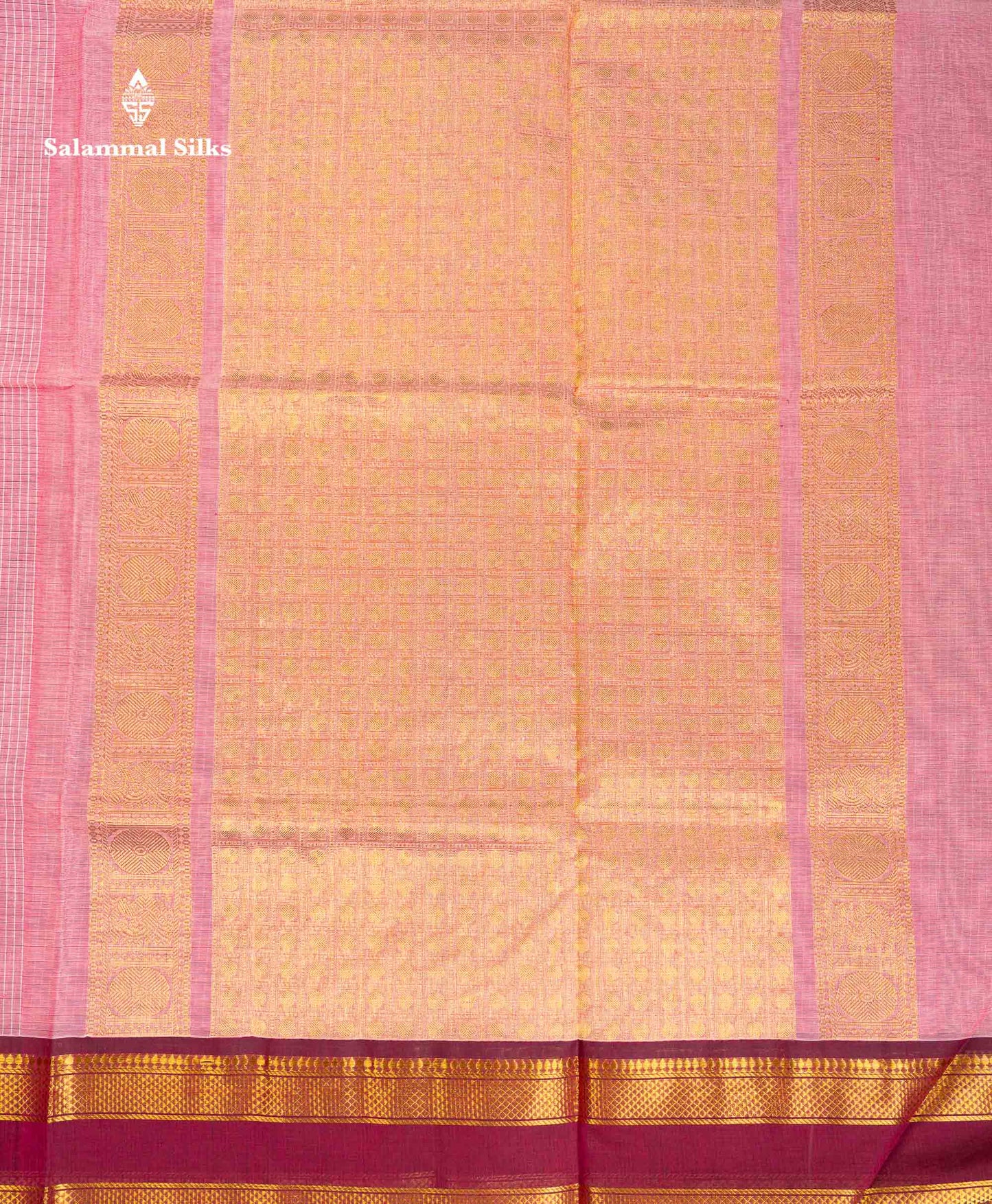 Beautiful Onion Pink Small Checks Pure Cotton Saree With Contrast Dual Tone Magenta Traditional Gap Border