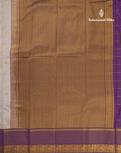 Beautiful Half White Zari Checks Semi Silk Saree With Contrast Dark Violet Border