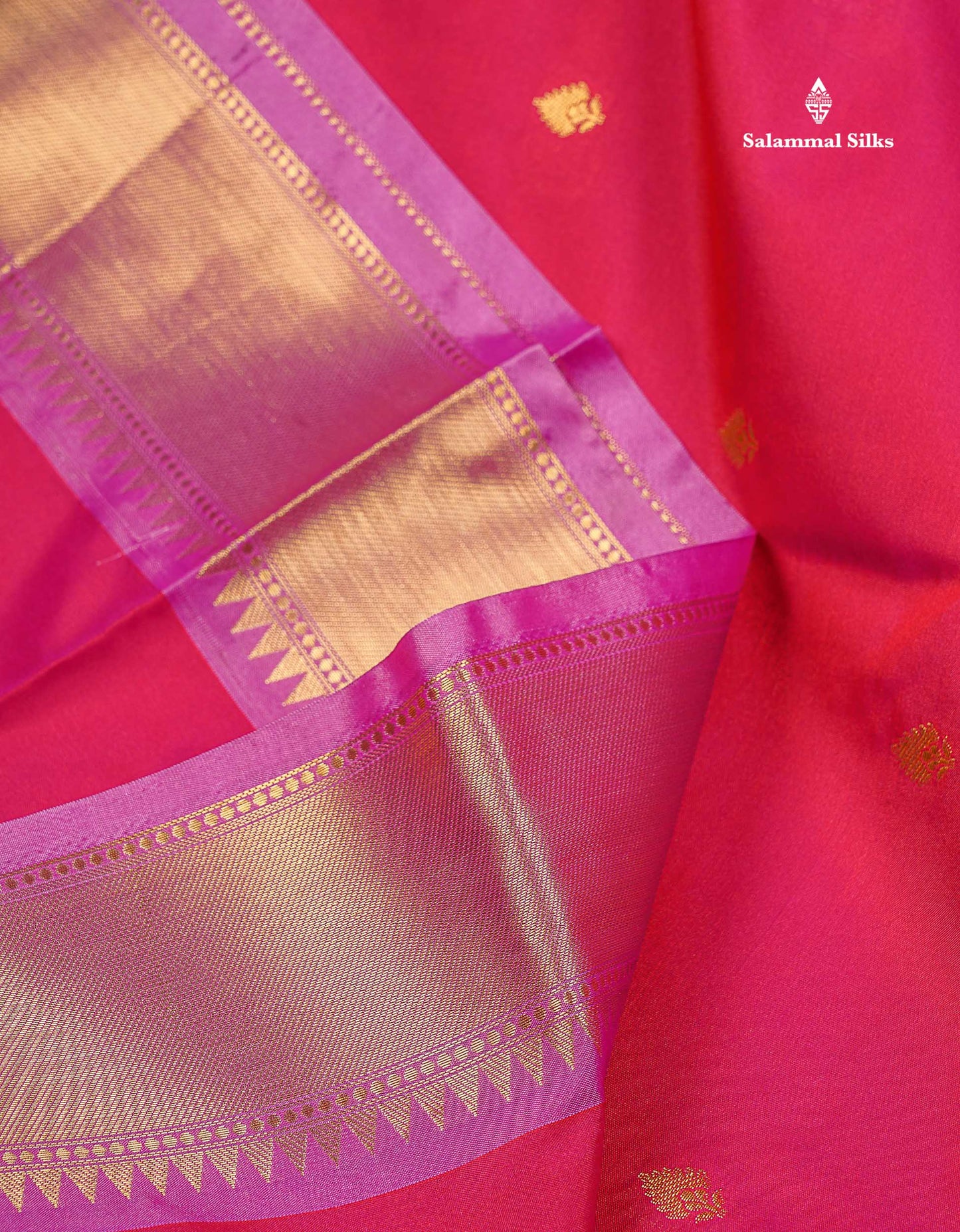 Semi Silk Saree - Rani Pink Colour Body Zari Butta With Contrast Light Pink Blouse