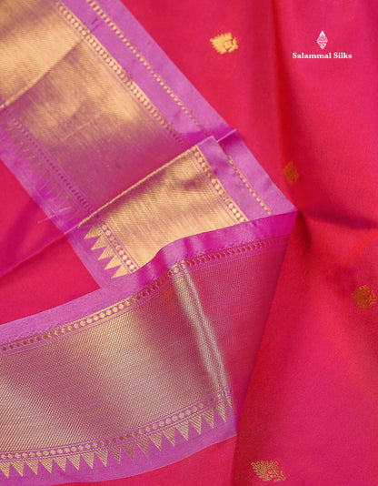 Semi Silk Saree - Rani Pink Colour Body Zari Butta With Contrast Light Pink Blouse