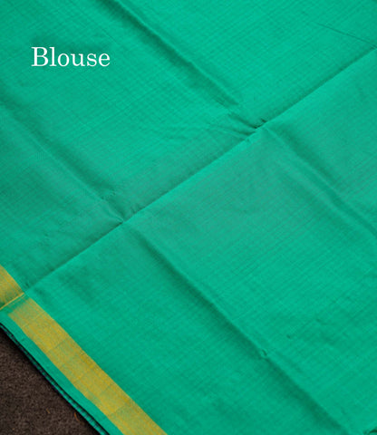 Beautiful Mustard Yellow & Navy Blue Tiny Checks Semi Silk Cotton Saree With Contrast Navy Blue Blouse
