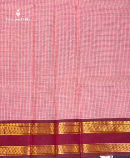 Beautiful Onion Pink Small Checks Pure Cotton Saree With Contrast Dual Tone Magenta Traditional Gap Border