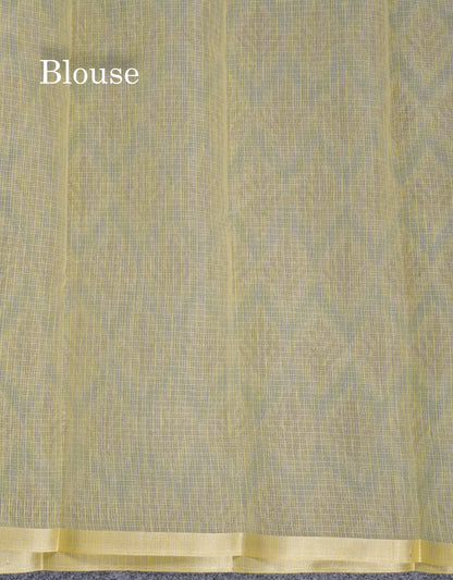 Sapphire Green Kota Cotton Saree With Small Ribbon Border