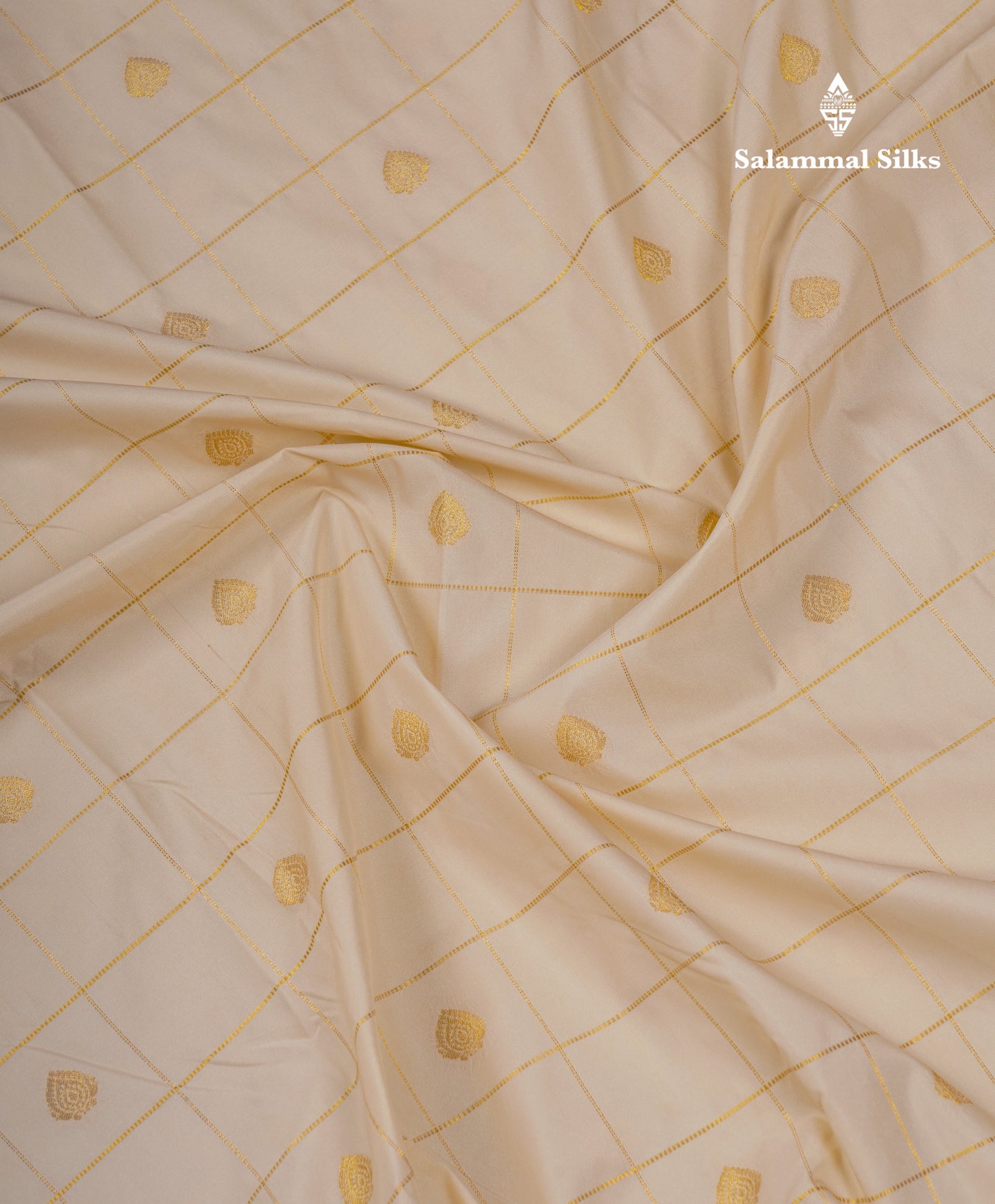 Beautiful Half White Zari Checks Semi Silk Saree With Contrast Dark Violet Border