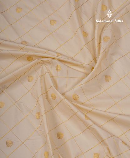 Beautiful Half White Zari Checks Semi Silk Saree With Contrast Dark Violet Border