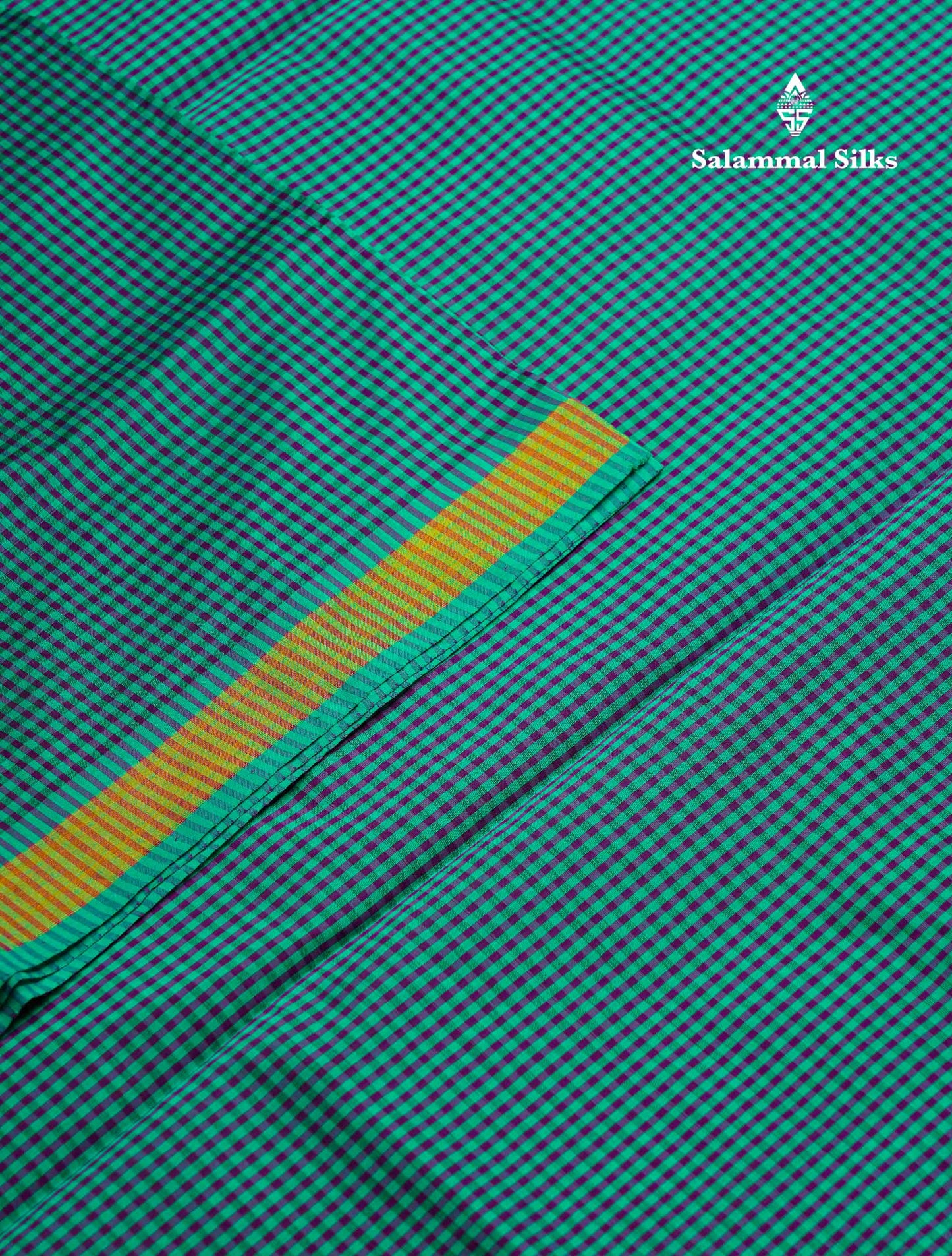Beautiful Mustard Yellow & Navy Blue Tiny Checks Semi Silk Cotton Saree With Contrast Navy Blue Blouse