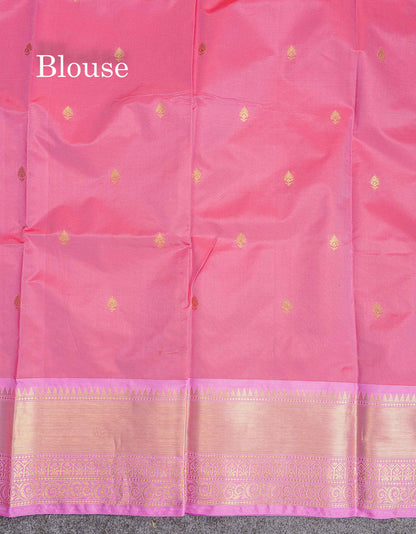 Semi Silk Saree - Rani Pink Colour Body Zari Butta With Contrast Light Pink Blouse
