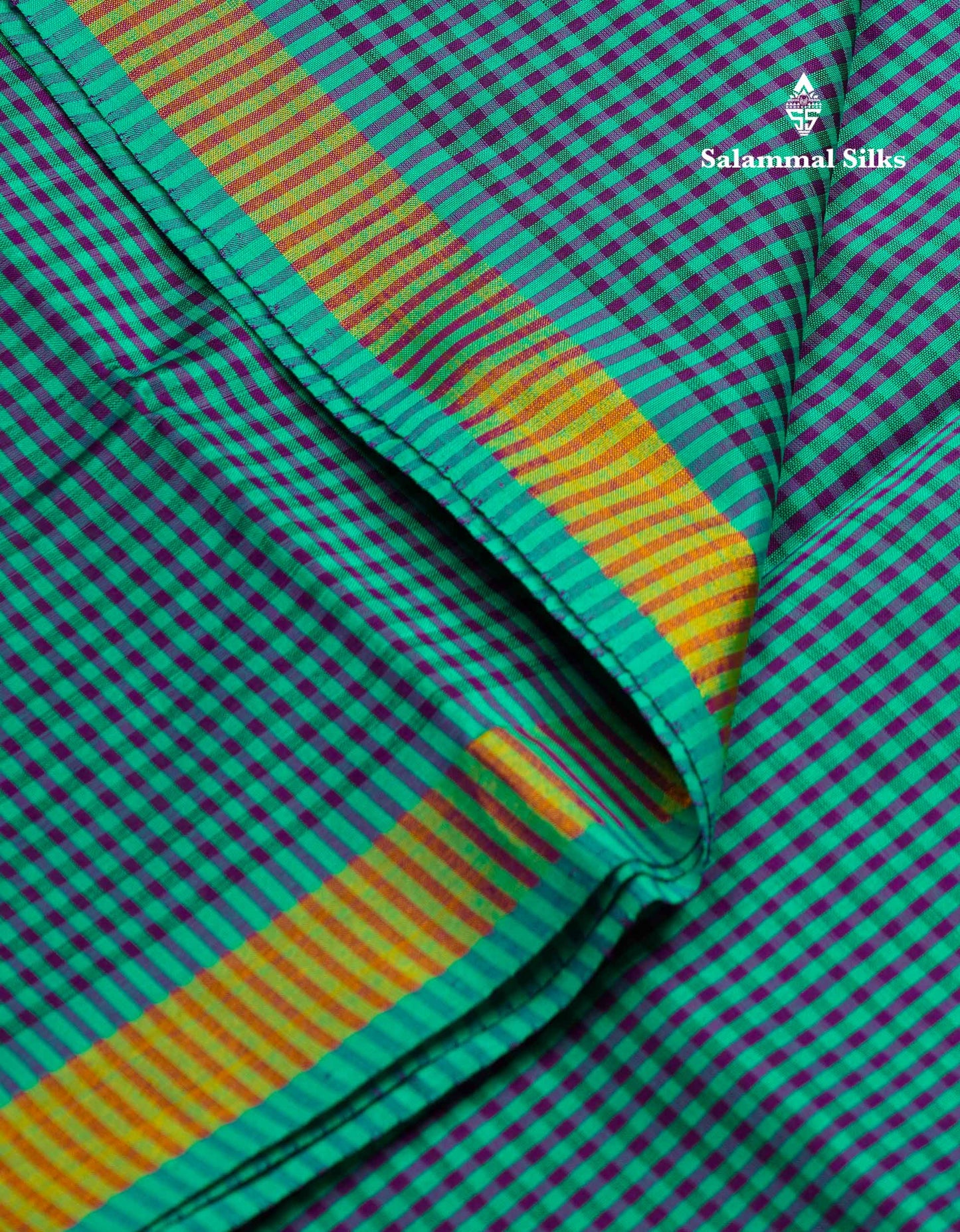 Beautiful Mustard Yellow & Navy Blue Tiny Checks Semi Silk Cotton Saree With Contrast Navy Blue Blouse