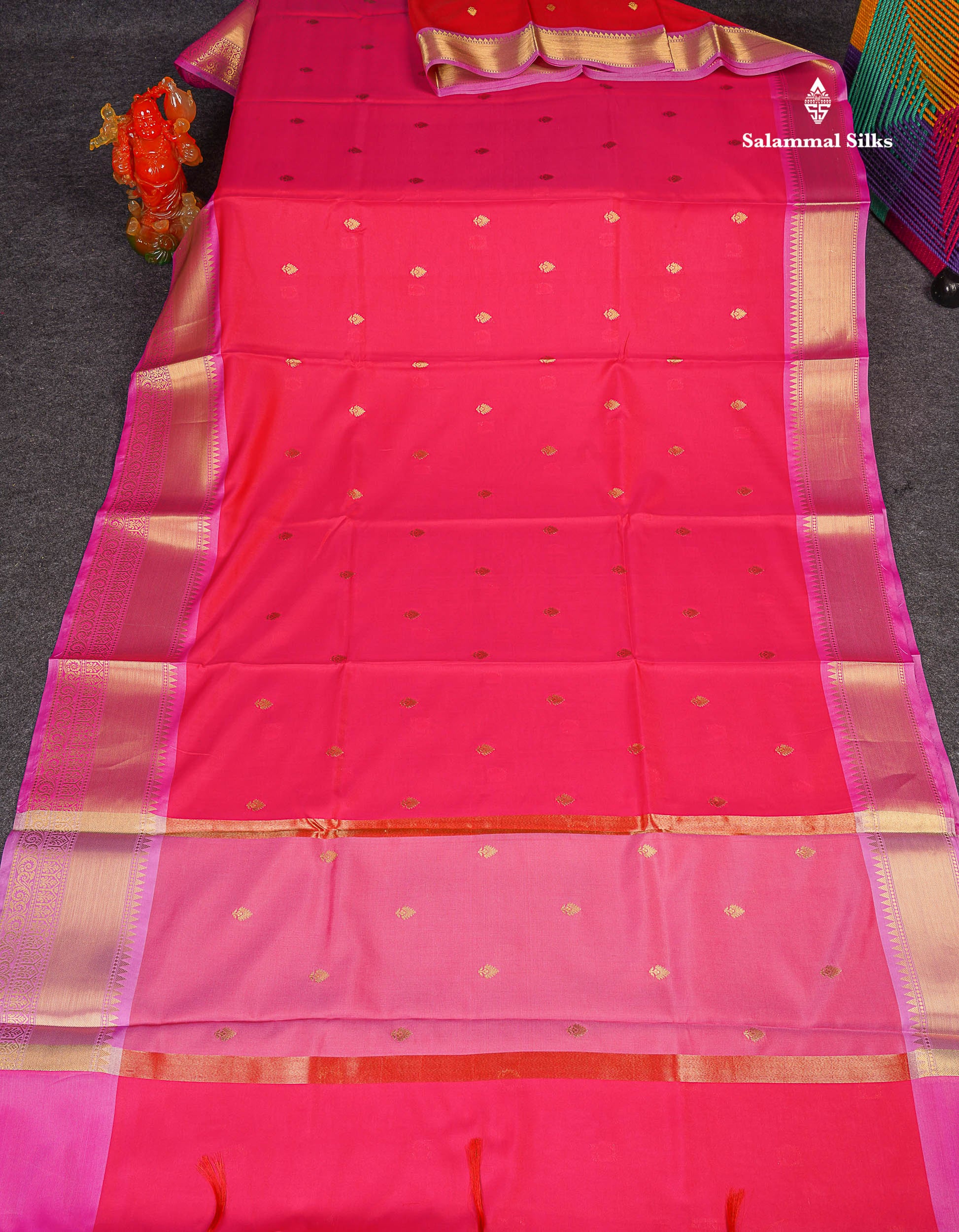 Semi Silk Saree - Pink Colour Body Zari Butta With Contrast Light Pink Blouse