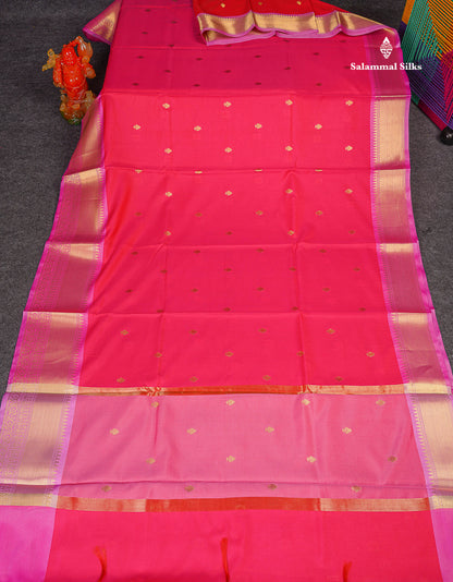 Semi Silk Saree - Pink Colour Body Zari Butta With Contrast Light Pink Blouse