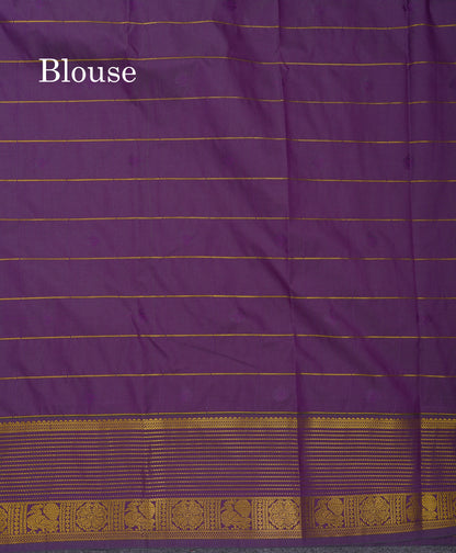 Beautiful Half White Zari Checks Semi Silk Saree With Contrast Dark Violet Border