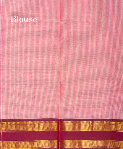 Beautiful Onion Pink Small Checks Pure Cotton Saree With Contrast Dual Tone Magenta Traditional Gap Border