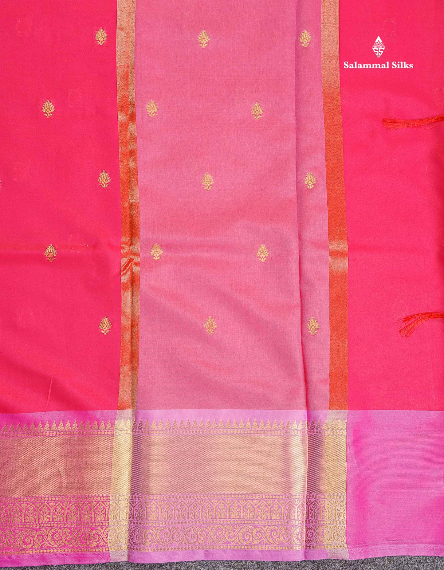 Semi Silk Saree - Rani Pink Colour Body Zari Butta With Contrast Light Pink Blouse