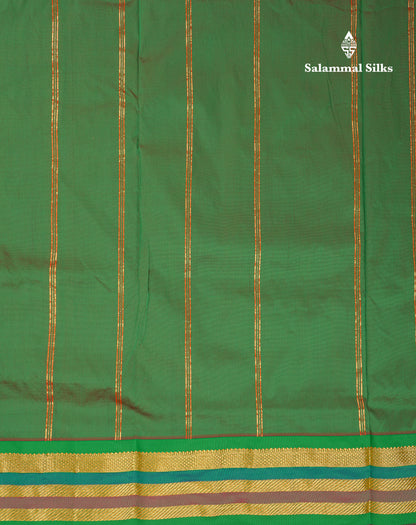 10.5 Yards Semi Silk Saree Green With Contrast Pink Traditional Border