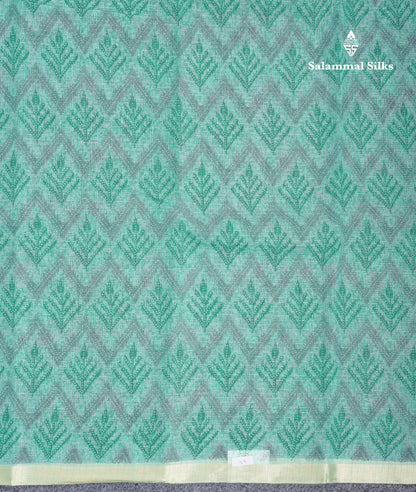 Sapphire Green Kota Cotton Saree With Small Ribbon Border