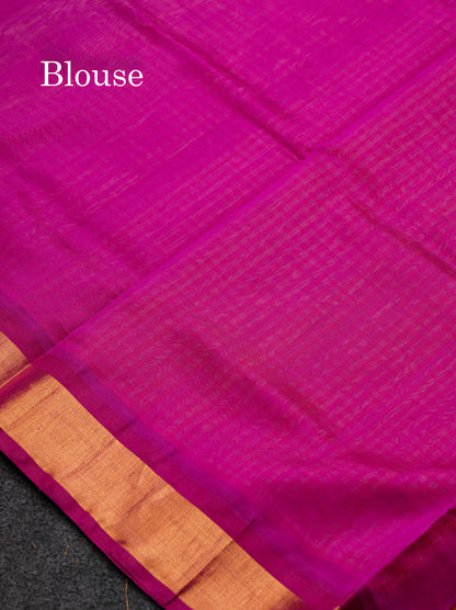 Beautiful Orange & Beige Tiny Checks Pure Silk Cotton Saree With Contrast Purple Traditional Evening Morning Border