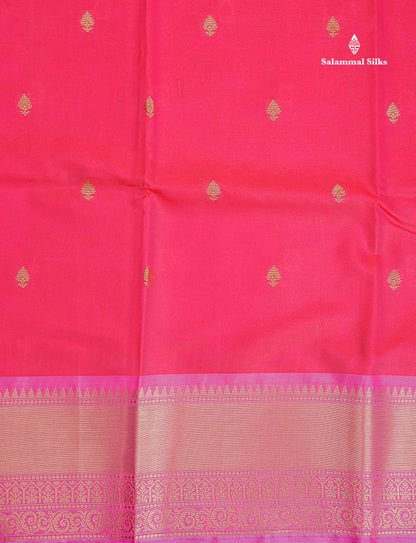 Semi Silk Saree - Rani Pink Colour Body Zari Butta With Contrast Light Pink Blouse