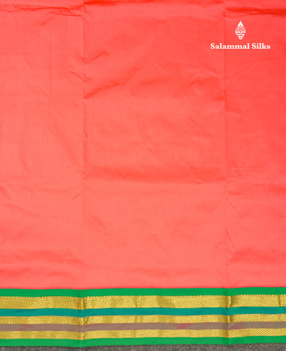 10.5 Yards Semi Silk Saree Green With Contrast Pink Traditional Border