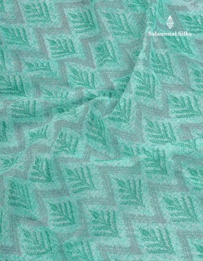 Sapphire Green Kota Cotton Saree With Small Ribbon Border